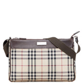 バーバリー ノバチェック ショルダーバッグ ベージュ ブラウン キャンバス レザー レディース BURBERRY 【中古】